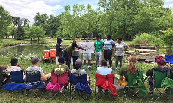 Participants learning about the site