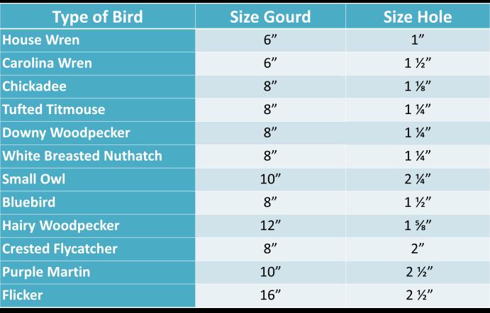 Birdhouse Dimension Chart