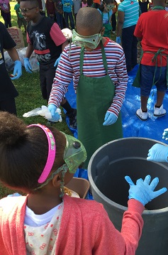 Students sorting trash