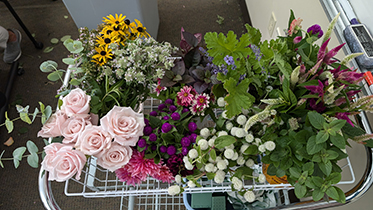 Cart of in-season flowers