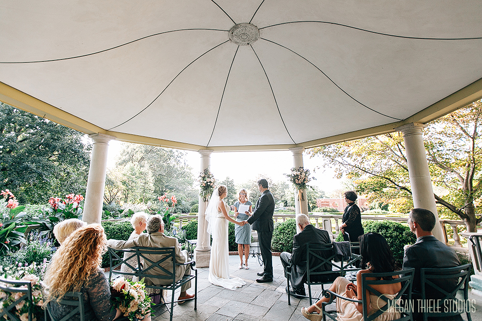 Wedding party in the Boxwood Garden pavilion