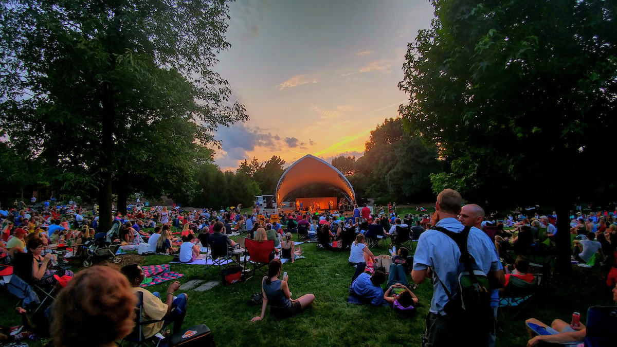 Sunset over Cohen Amphitheater during a Whitaker Music Festival performance