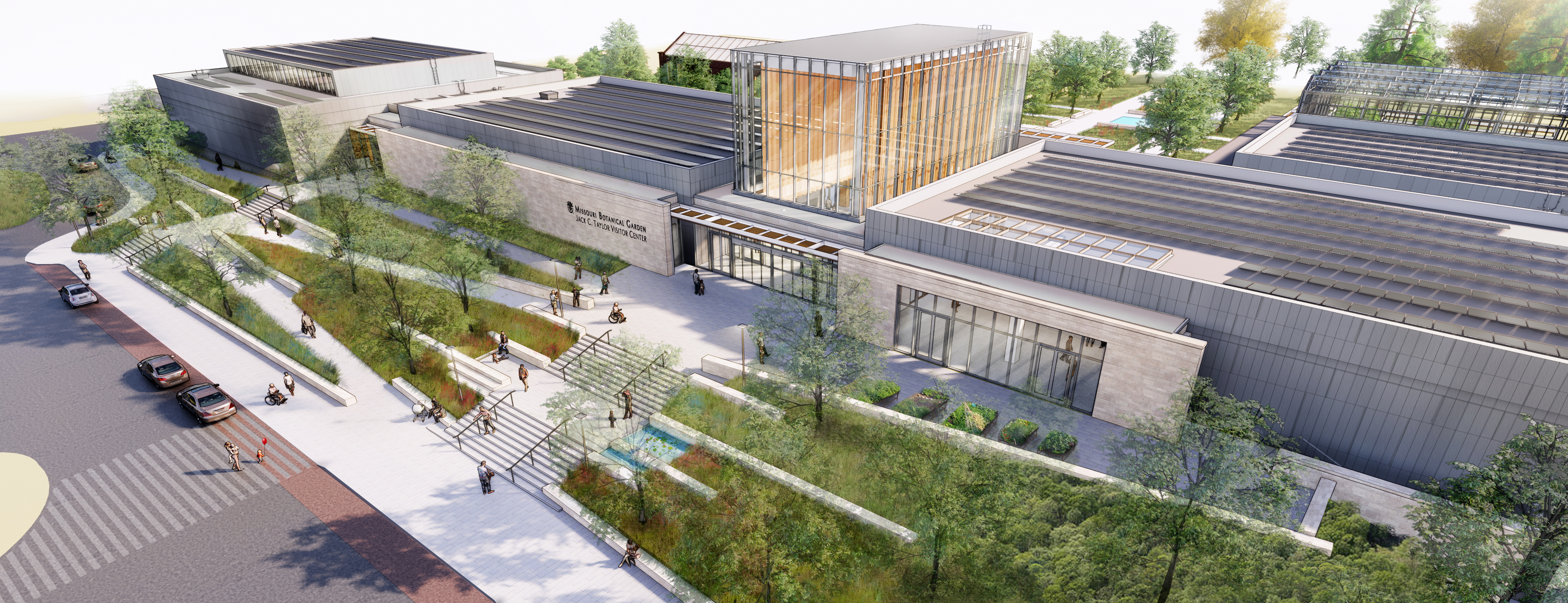 Northwest aerial view of Jack C. Taylor Visitor Center