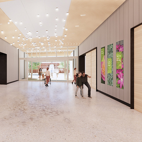 rendering of event center lobby