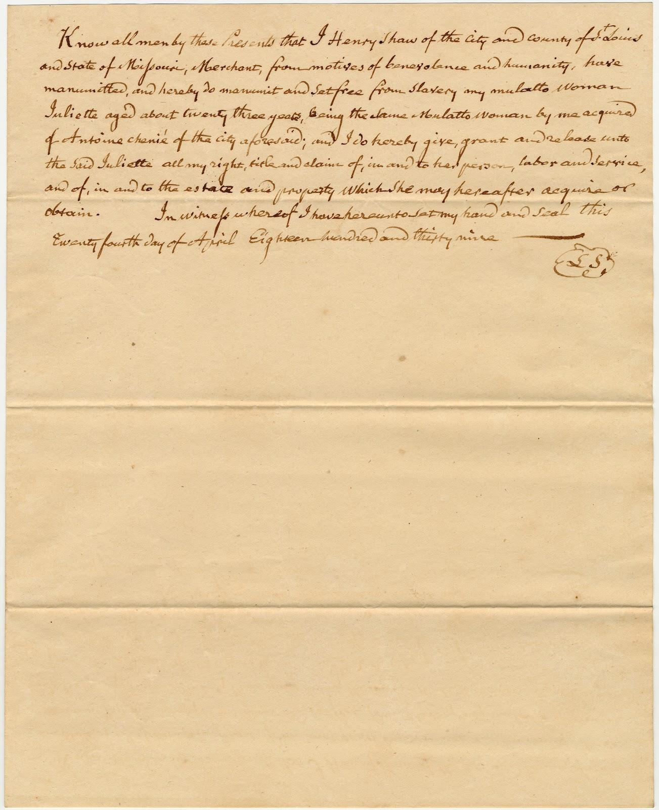 Shaw letter on Juliette freedom