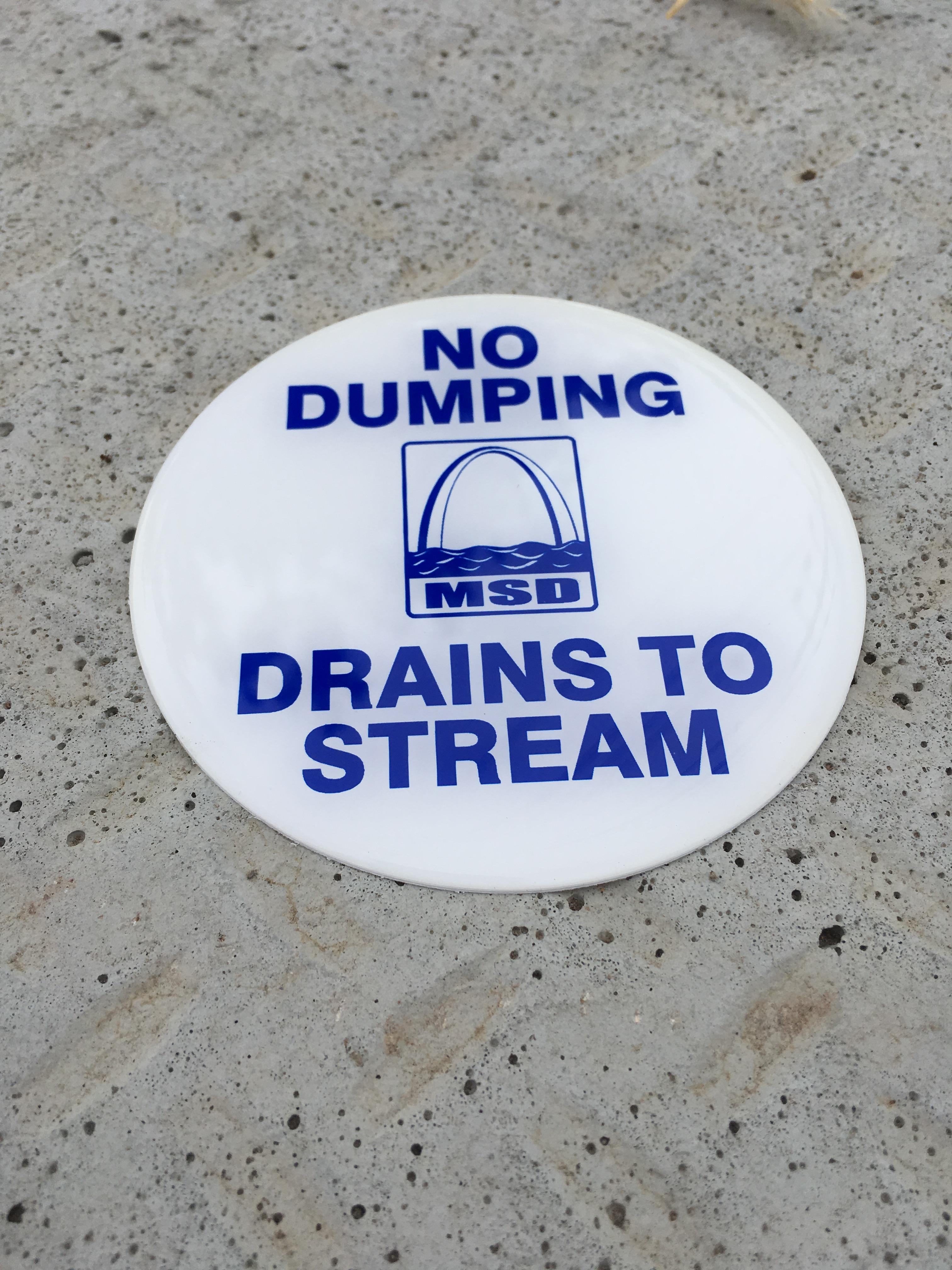 No Dumping--Drains to Stream sign