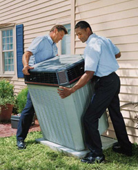 Contractors installing HVAC equipment