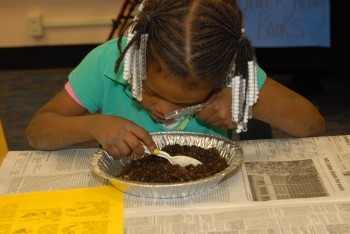 Student exploring soil