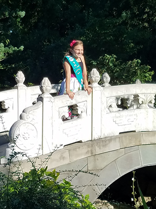 Scout on Chinese Garden bridge