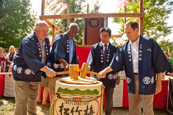 Ceremonial breaking of the sake barrel
