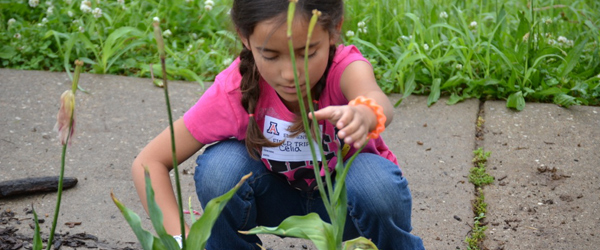 Young girl planting in community garden